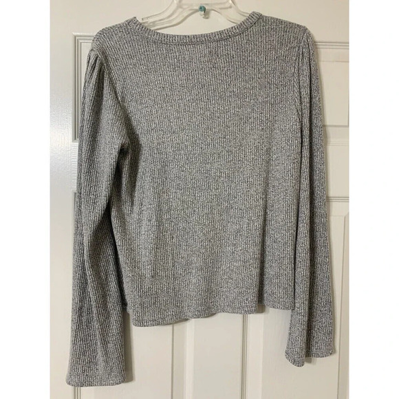 Madewell Ribbed Gathered Sleeve Top Gray Large (H5) - Picture 4 of 6